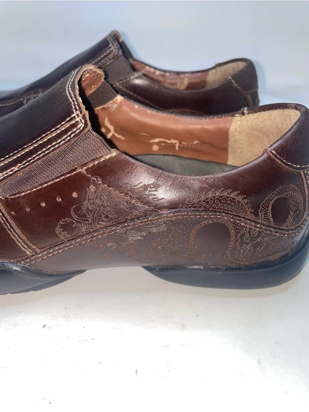 Skechers Men's Slip-On Dragon Embossed Leather Loafers - Dark Brown